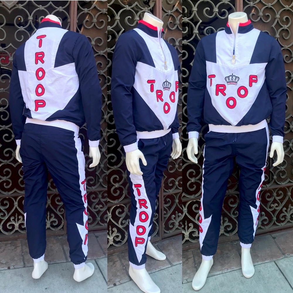 Men's Troop Navy White Red Windbreaker Fashion Tracksuit
